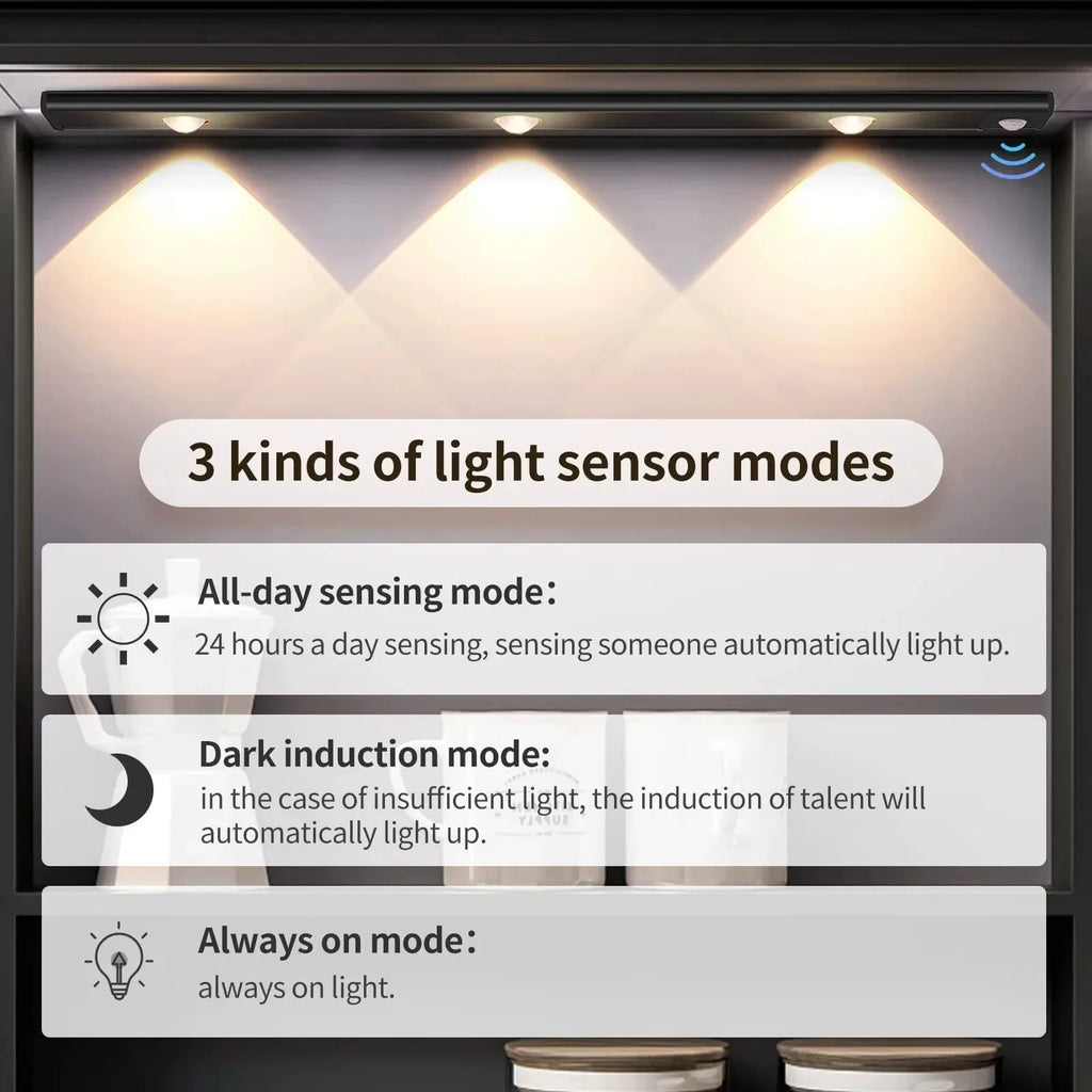 LED-Sensorleuchte mit Bewegungssensor – Kabellose, ultradünne USB-LED für Küchenschränke, Schlafzimmer und Kleiderschränke