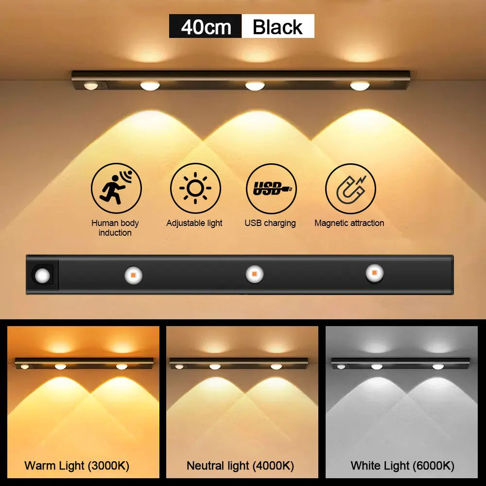 LED-Beleuchtung mit Bewegungssensor – Kabellose, ultradünne LED-Sensorlampe mit USB-Anschluss für Küchenschränke, Schlafzimmer und Kleiderschrank