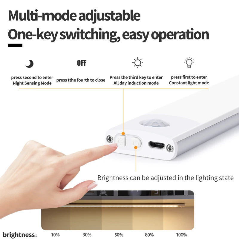 Nachtlicht mit Bewegungssensor – Kabellose, wiederaufladbare USB-LED-Leuchte für Unterschränke, Küche, Schlafzimmer und Kleiderschrank