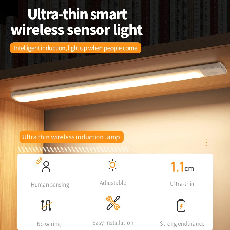 Nachtlicht mit Bewegungssensor – Kabellose, wiederaufladbare USB-LED-Leuchte für Unterschränke, Küche, Schlafzimmer und Kleiderschrank