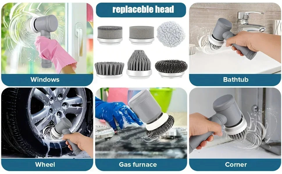 Elektrischer Rotations-Schrubber – Kabellose Reinigungsbürste fürs Badezimmer mit 5 austauschbaren Bürstenköpfen