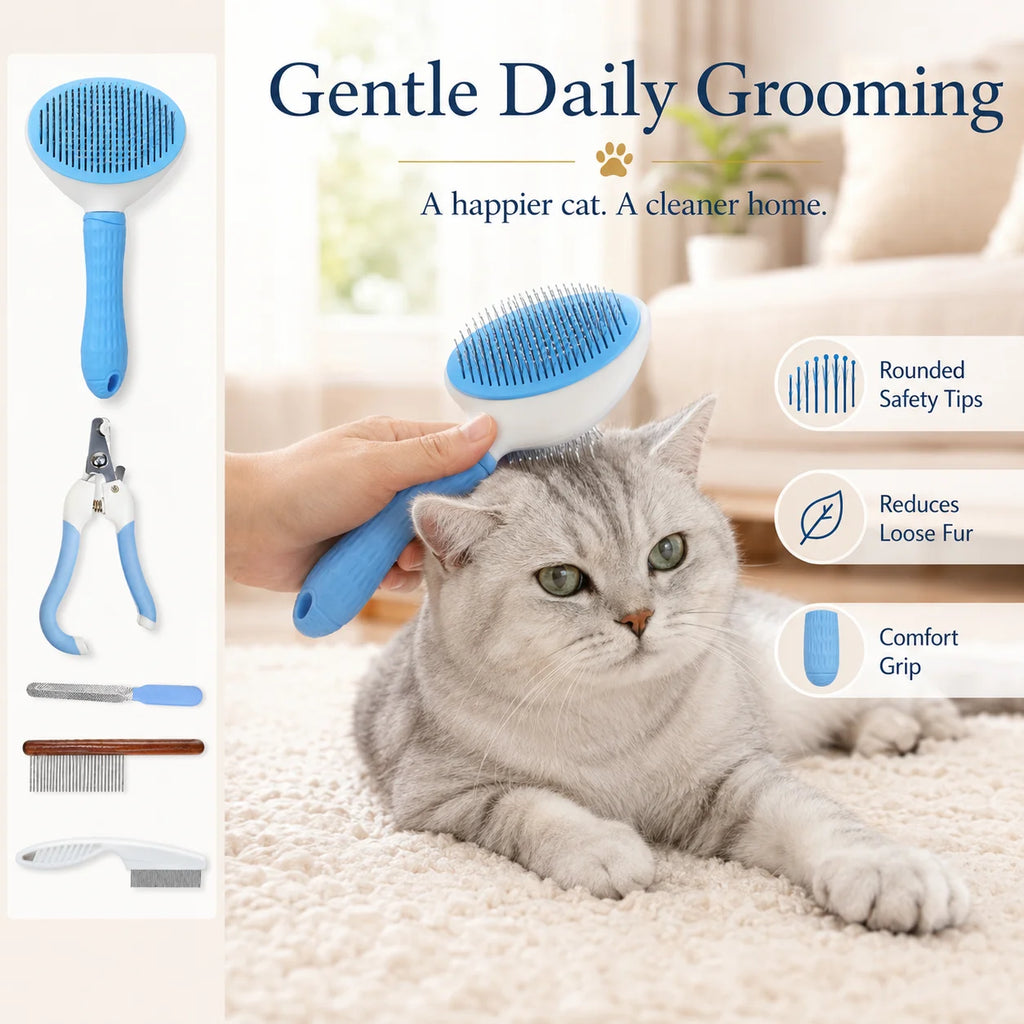 5Pcs Pet Grooming Kit, Nail Clipper Comb Set, Flea Comb Hair Remover for Dog Cat Grooming