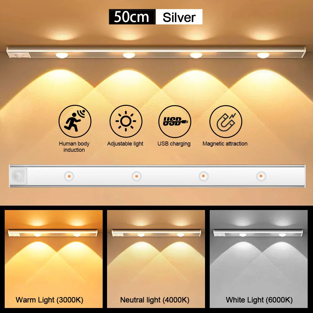 LED-Beleuchtung mit Bewegungssensor – Kabellose, ultradünne LED-Sensorlampe mit USB-Anschluss für Küchenschränke, Schlafzimmer und Kleiderschrank