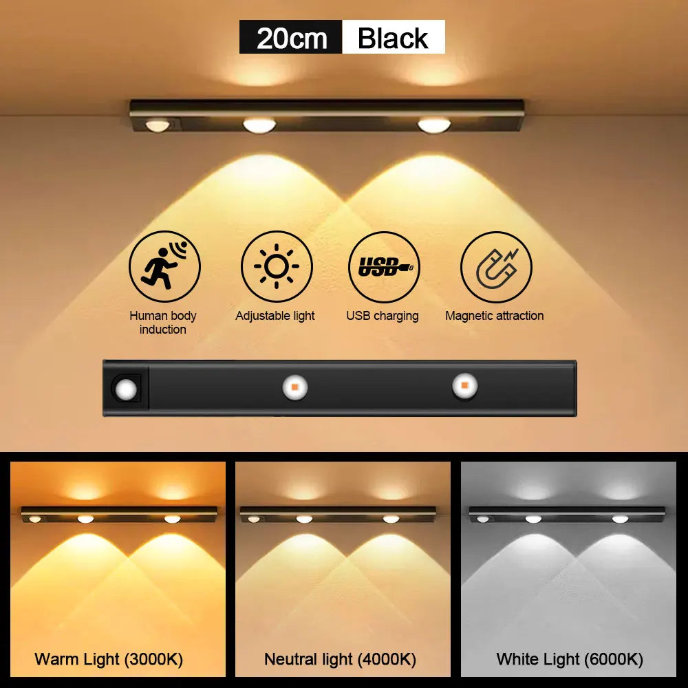 LED-Beleuchtung mit Bewegungssensor – Kabellose, ultradünne LED-Sensorlampe mit USB-Anschluss für Küchenschränke, Schlafzimmer und Kleiderschrank