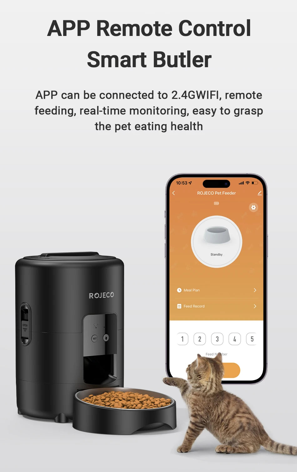 ROJECO 2L Automatic Pet Feeder Smart Cat Food Kibble Dispenser Wi-Fi App Remote Control Auto Dog Feeder For Cat Pet Accessories
