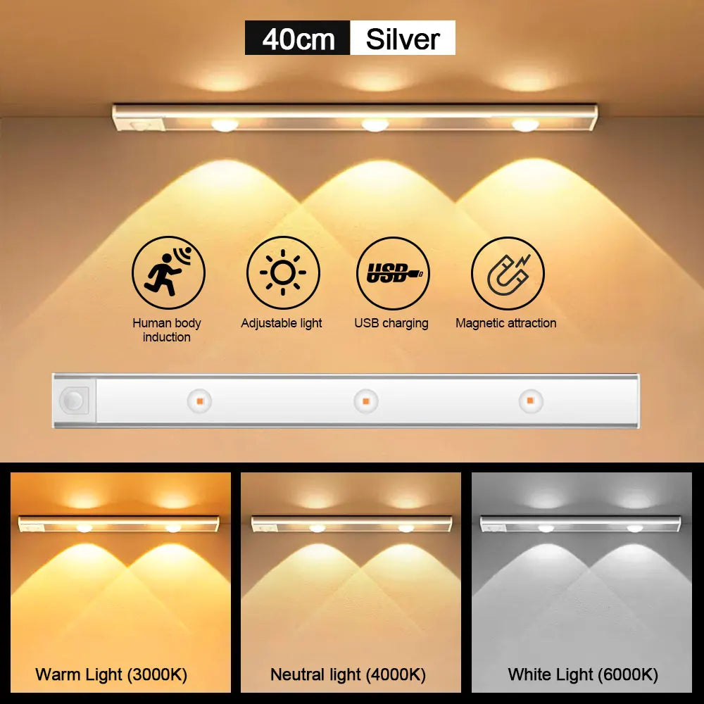 LED-Beleuchtung mit Bewegungssensor – Kabellose, ultradünne LED-Sensorlampe mit USB-Anschluss für Küchenschränke, Schlafzimmer und Kleiderschrank
